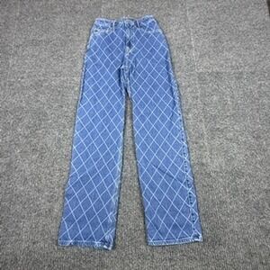 Hollister Ultra High Rise Dad Jeans 1R W25 L31 Blue Diamond Grid Pattern Denim